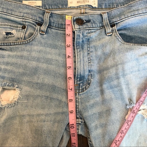 Hollister Light Wash Jeans Mens Size 32 Straight Leg Epic Flex Distressed - Picture 6 of 12